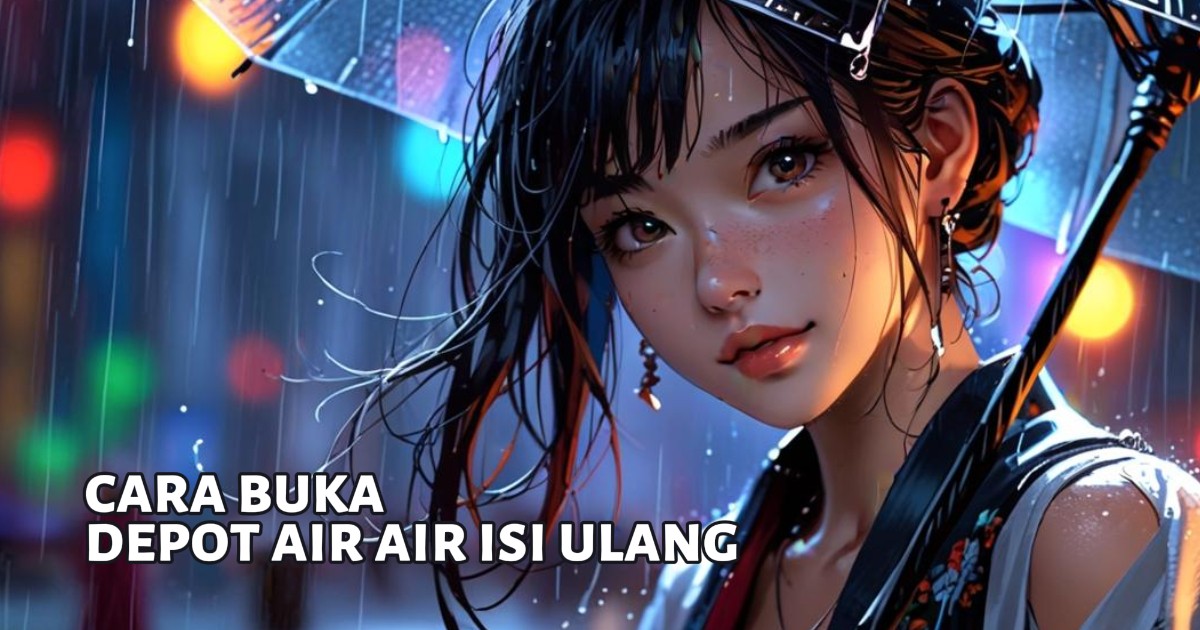 Ilustrasi modern cara buka depot air isi ulang dengan mesin RO higienis dan berkualitas.