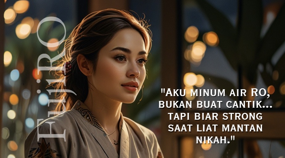 Wanita cantik sedang meminum air RO dengan latar desain elegan, menggambarkan manfaat air RO bagi tubuh.