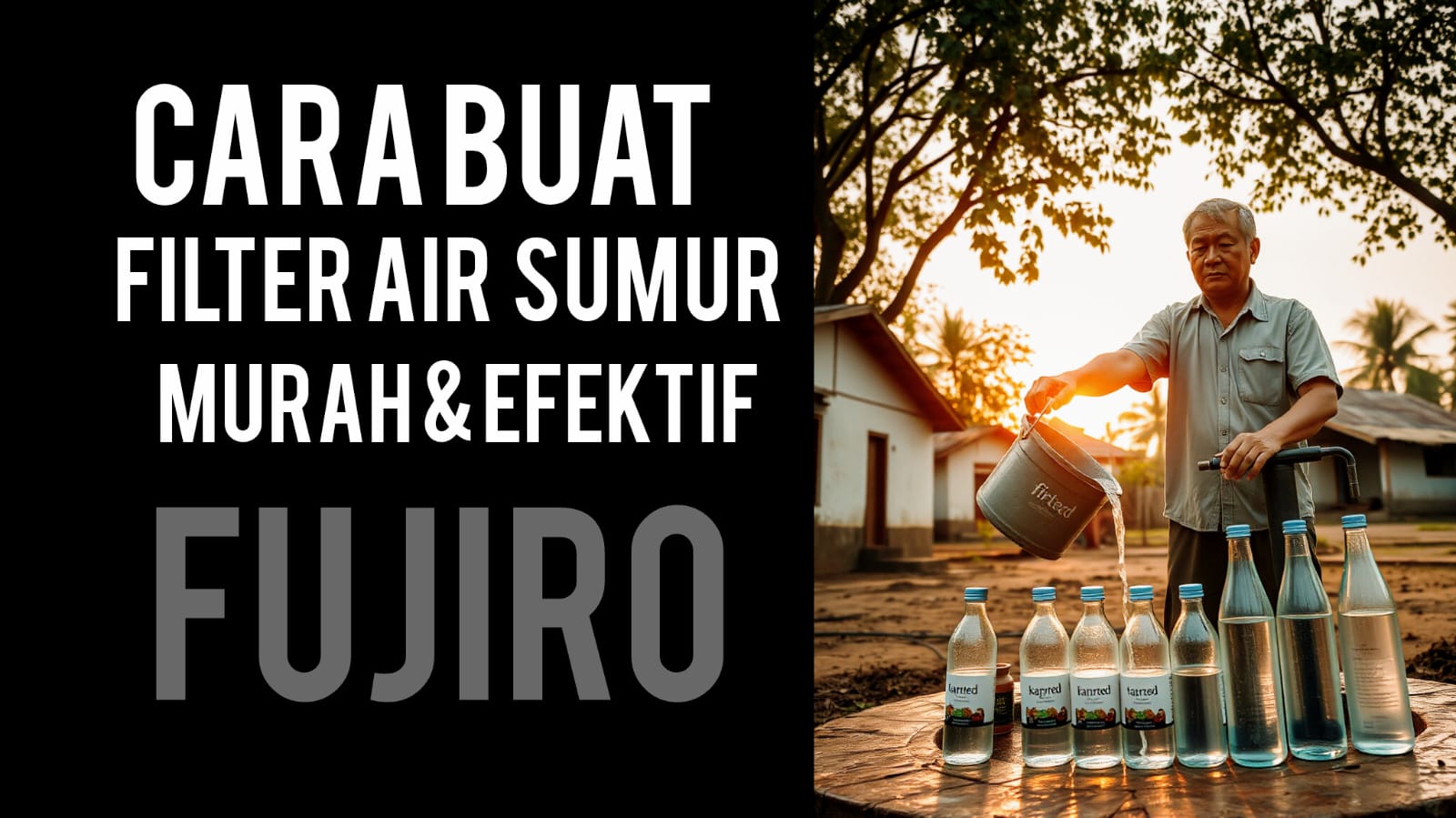 Filter air sumur sederhana di pedesaan menggunakan tawas, kaporit, dan aerator, membantu warga mendapatkan air bersih murah dan sehat.