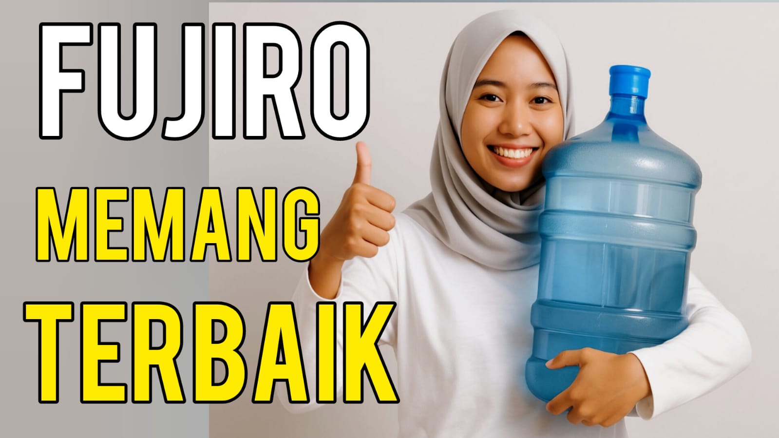 "Wanita muda berhijab memegang galon air, simbol kualitas FujiRO – usaha air minum terbaik dari rumah"