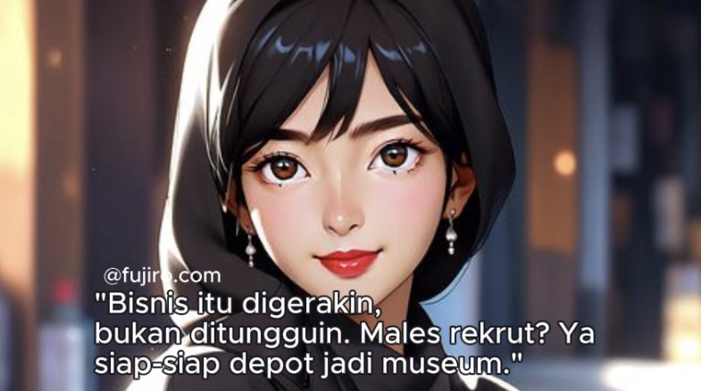 Ilustrasi motivasi bisnis depot air minum dengan pesan keras agar aktif merekrut marketing untuk menghindari depot sepi